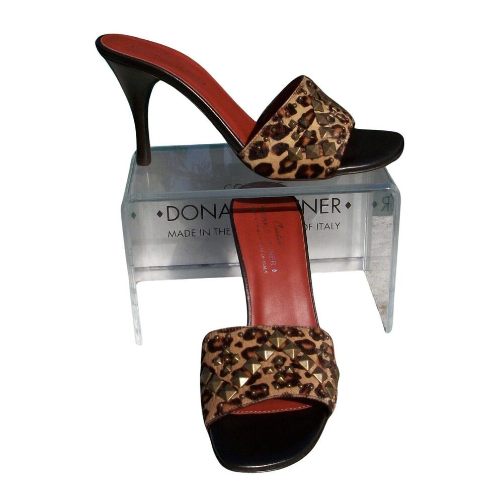 Donald Pliner Leopard Hair Calf Leather Shoe New Metal Studs Slide NWT $275